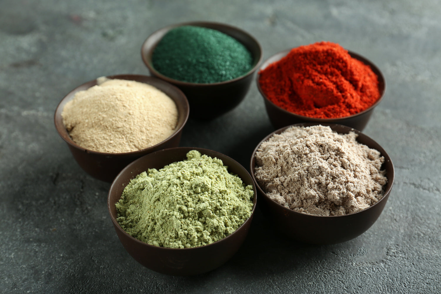 Colorful Superfood Powders Bowls Table